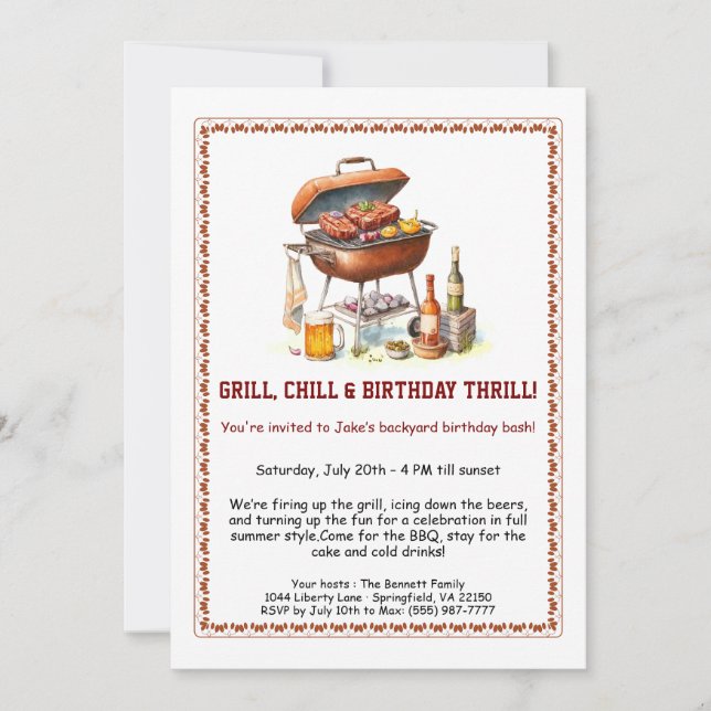 Invitación de cumpleaños de verano BBQ con cerveza (Anverso)