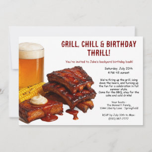 Invitación de cumpleaños de verano BBQ con cerveza