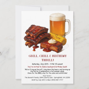 Invitación de cumpleaños de verano BBQ con cerveza