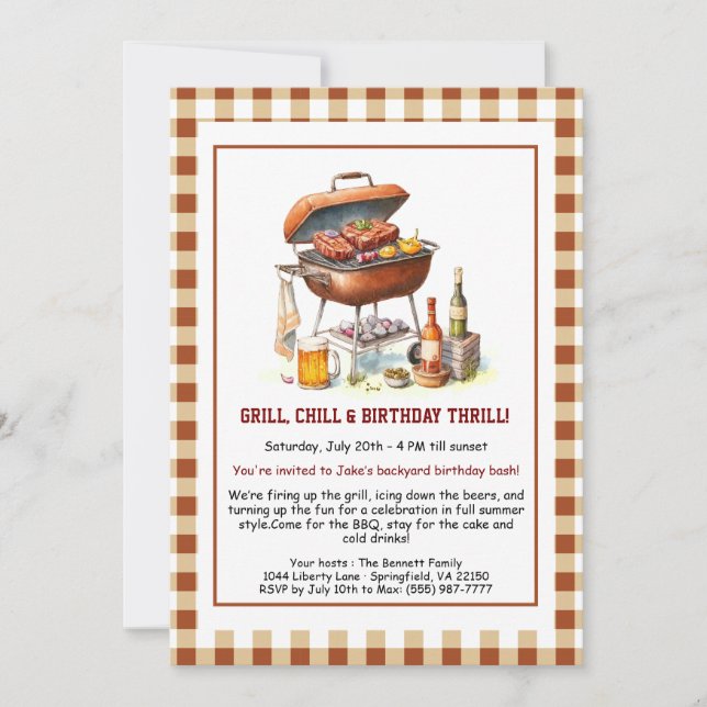 Invitación de cumpleaños de verano BBQ con cerveza (Anverso)