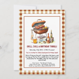 Invitación de cumpleaños de verano BBQ con cerveza