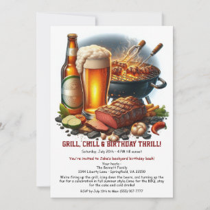 Invitación de cumpleaños de verano BBQ con cerveza