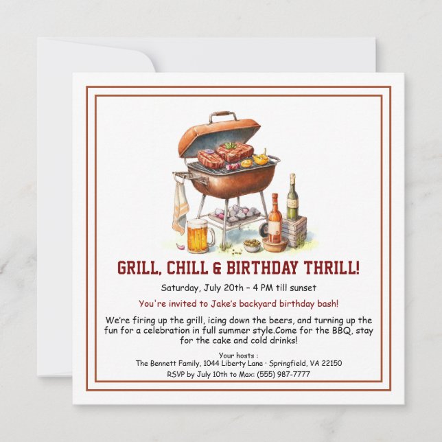 Invitación de cumpleaños de verano BBQ con cerveza (Anverso)