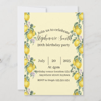 Invitación de cumpleaños de verano cóctel de limón