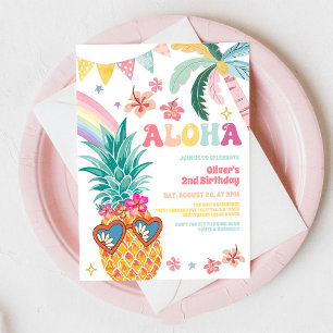 Invitación de cumpleaños de verano con luau de piñ