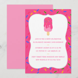 Invitación de cumpleaños de verano con paleta rosa