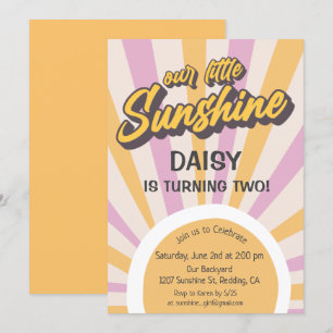 Invitación de cumpleaños de verano con sol retro