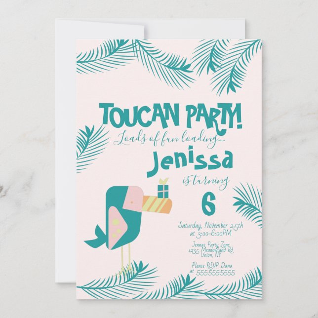 Invitación de cumpleaños de verano de ave tropical (Anverso)