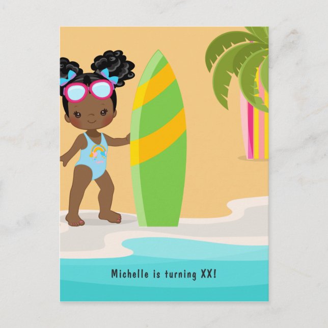 Invitación de cumpleaños de verano de chica negra  (Anverso)