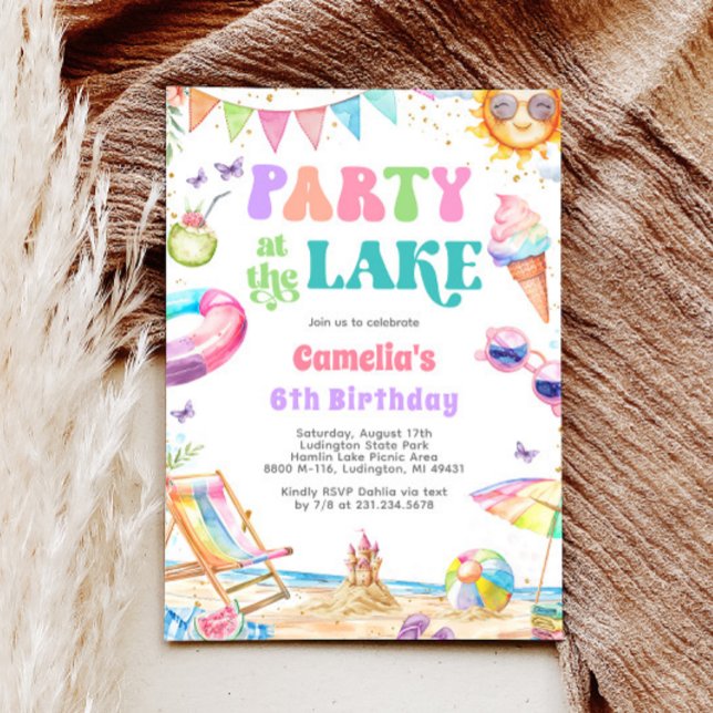Invitación de cumpleaños de verano de Lake Fiesta (Lake Party Summer Birthday Invitation)