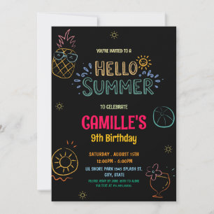 Invitación de cumpleaños de verano de mano dibujad
