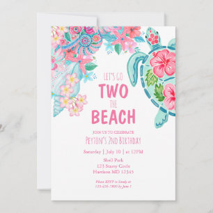 Invitación de cumpleaños de verano de tortuga a la