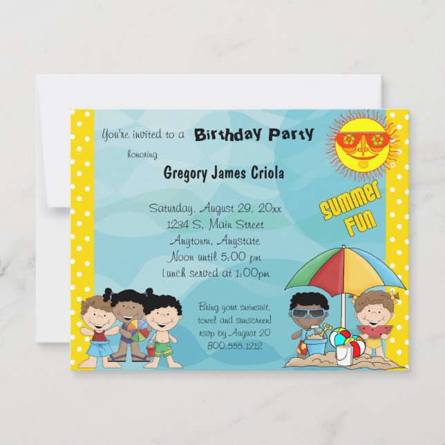 Invitación de cumpleaños de verano divertida (Anverso)