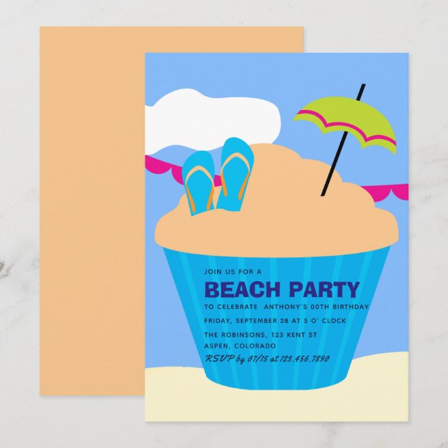 Invitación de cumpleaños de verano en la playa (Anverso / Reverso)