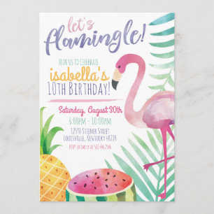 Invitación de cumpleaños de verano Let's Flamingle