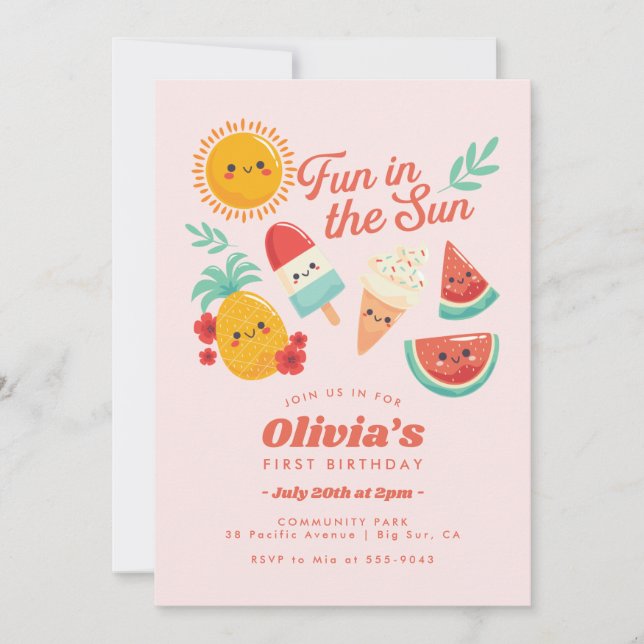 Invitación de cumpleaños de verano lindo (Anverso)