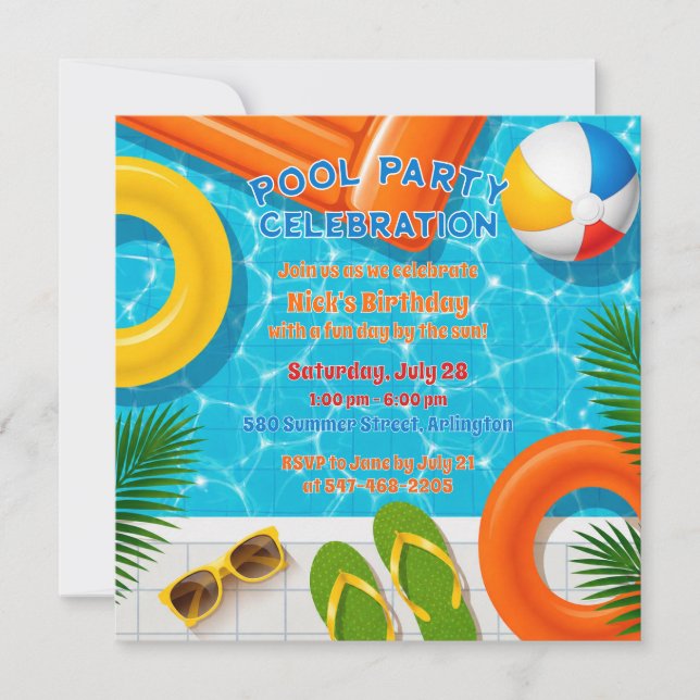 Invitación de Cumpleaños de Verano para Celebració (Anverso)