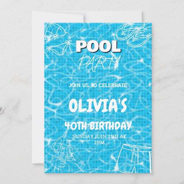 Invitación de cumpleaños de verano para fiesta de  (Anverso)