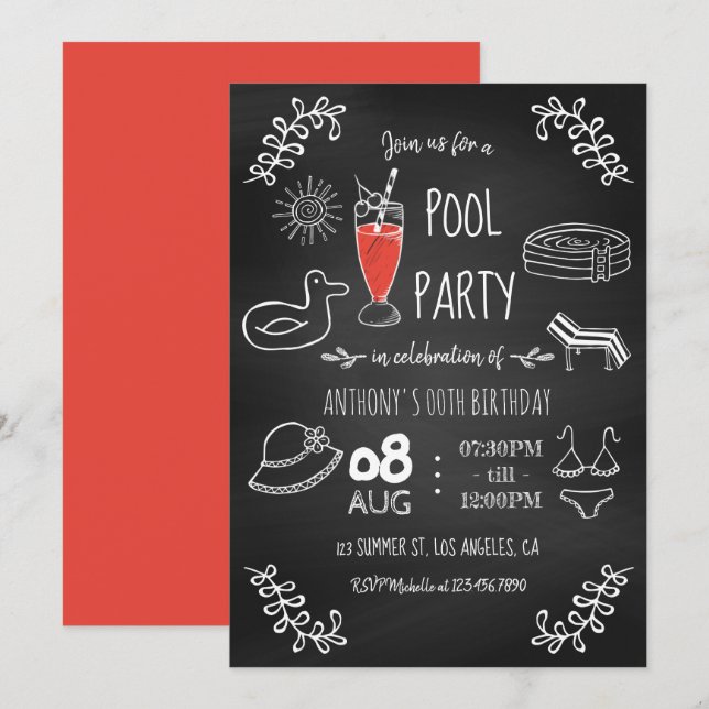 Invitación de cumpleaños de verano para fiesta en  (Anverso / Reverso)