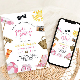 Invitación de cumpleaños de verano para fiesta en