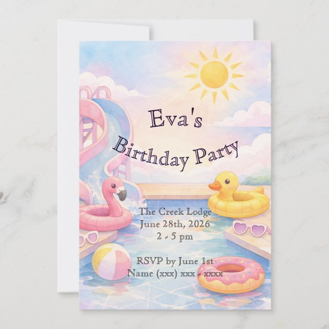 Invitación de cumpleaños de verano para niñas (Anverso)