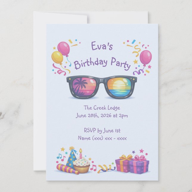 Invitación de cumpleaños de verano para niñas (Anverso)