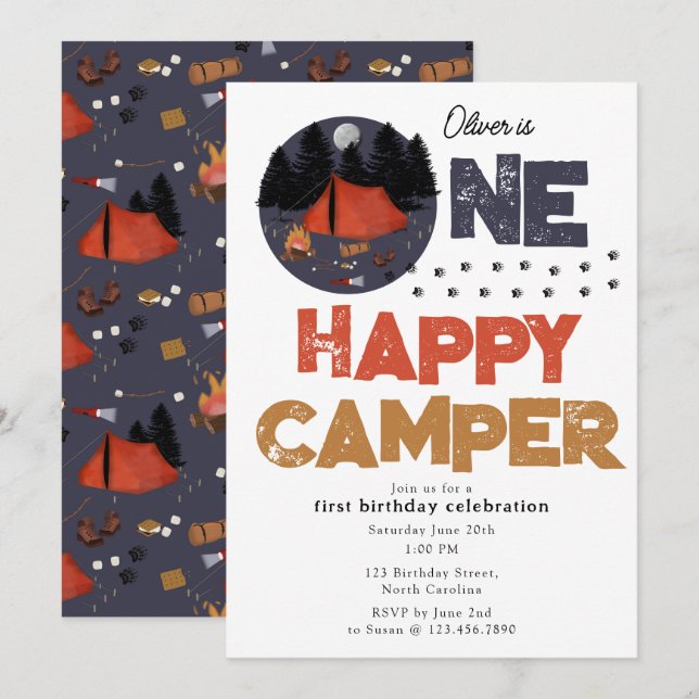 Invitación de cumpleaños de verano para un feliz c (Anverso / Reverso)