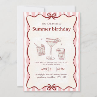 Invitación de cumpleaños de verano rosa - Cóctel e