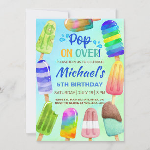Invitación de cumpleaños de verano sobre paletas.