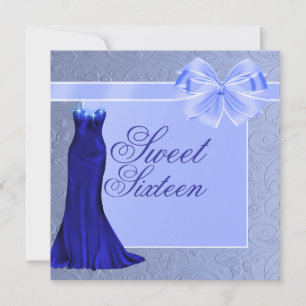 Invitación de cumpleaños de vestido azul seda y re