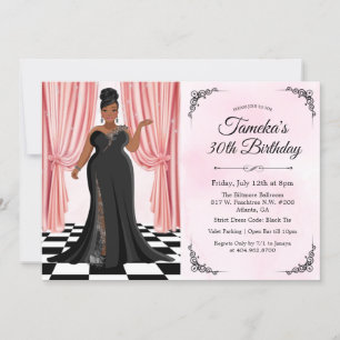 Invitación de cumpleaños de vestido elegante afroa
