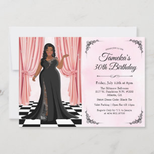 Invitación de cumpleaños de vestido elegante afroa