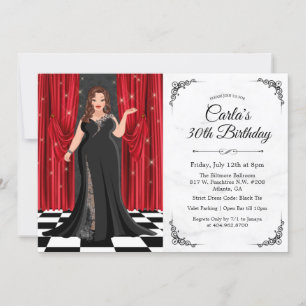 Invitación de cumpleaños de vestido elegante de co