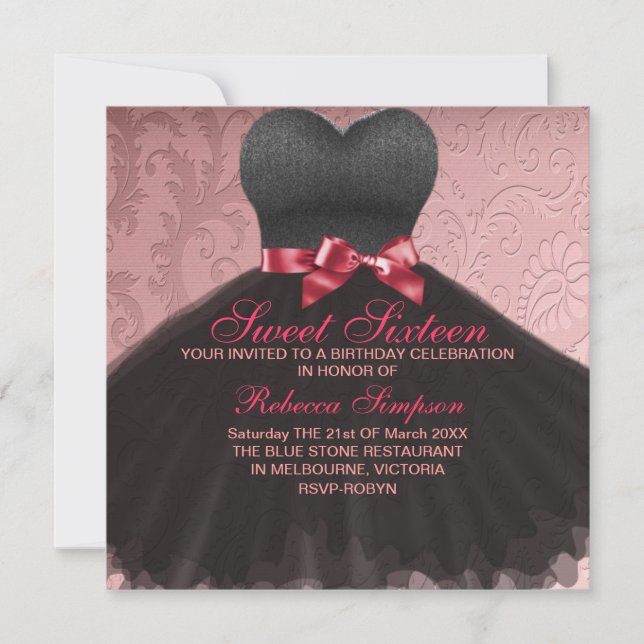 Invitación de cumpleaños de vestido negro de Sweet (Anverso)