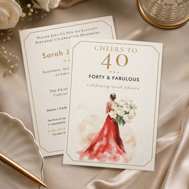 Invitación de cumpleaños de vestido rojo de lujo (Subido por el creador)