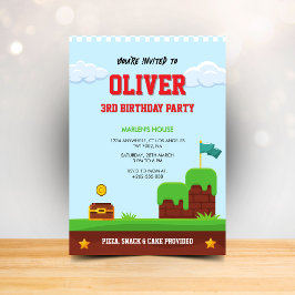 Invitación de cumpleaños de videojuego colorido pa