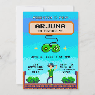 Invitación de cumpleaños de videojuego retro pixel