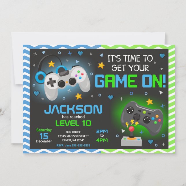 Invitación de cumpleaños de videojuegos | Fiesta d (Anverso)