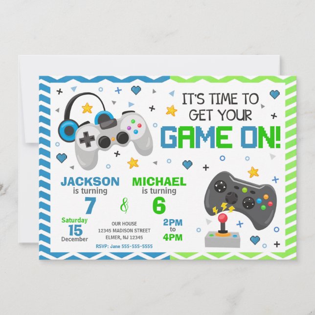 Invitación de cumpleaños de videojuegos | Fiesta d (Anverso)