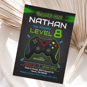 Invitación de cumpleaños de videojuegos, fiesta de