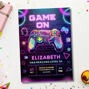Invitación de cumpleaños de videojuegos, fiesta de