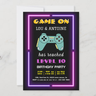 Invitación de cumpleaños de videojuegos Neon