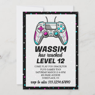 Invitación de cumpleaños de videojuegos para subir