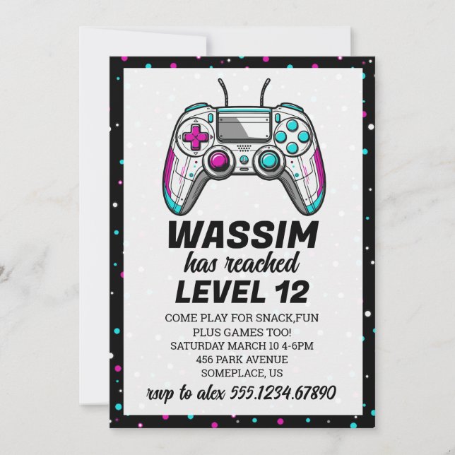 Invitación de cumpleaños de videojuegos para subir (Anverso)