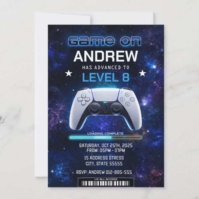 Invitación de cumpleaños de Videojugador Personal (Anverso)