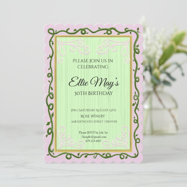 Invitación de cumpleaños de viña caprichosa (Anverso de pie)