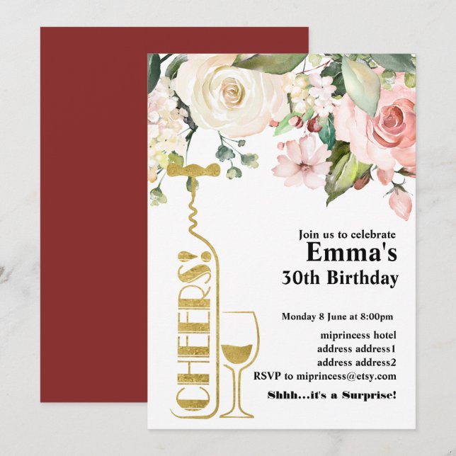 Invitación de cumpleaños de vino (Anverso / Reverso)