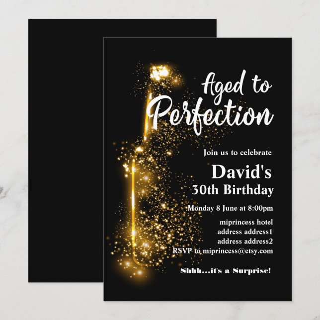 Invitación de cumpleaños de vino, Aged to Perfecti (Anverso / Reverso)