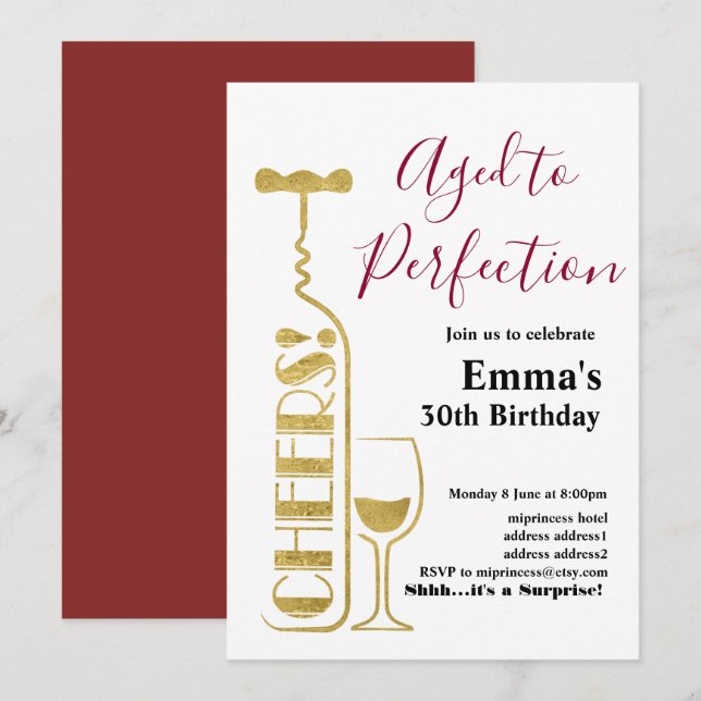 Invitación de cumpleaños de vino, Aged to Perfecti (Anverso / Reverso)