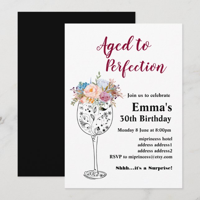 Invitación de cumpleaños de vino, Aged to Perfecti (Anverso / Reverso)